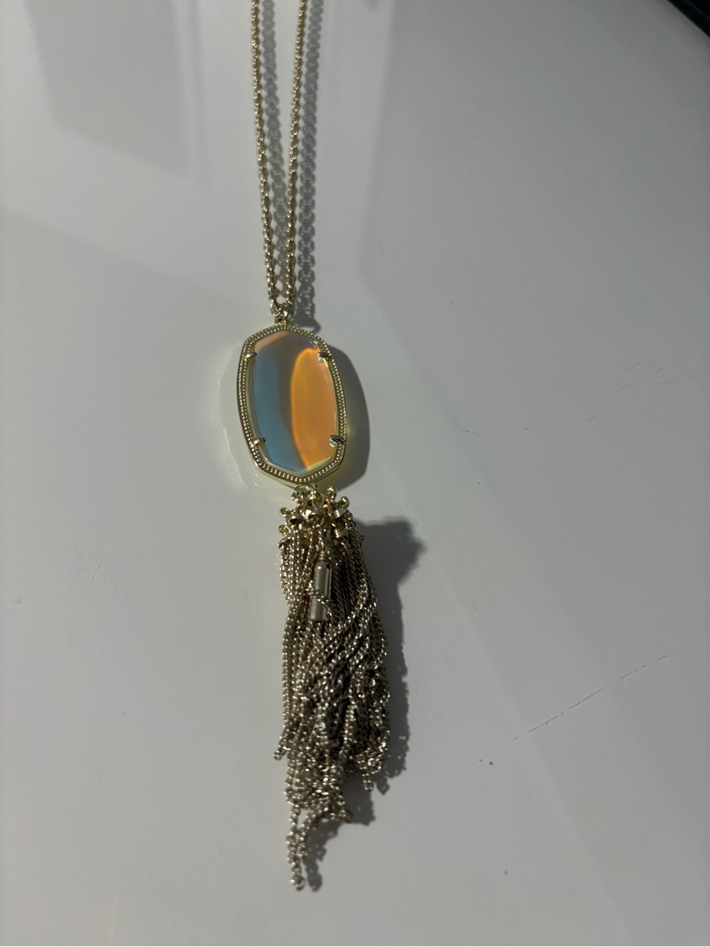 Kendra Scott Gold Tassel Necklace with Dichroic glass Stone